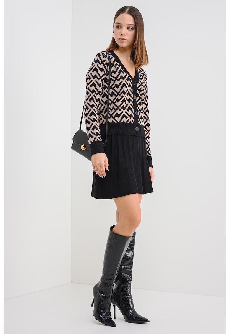 Vero Moda Cardigan cu decolteu in V si nasturi - Negru/Maro nisip