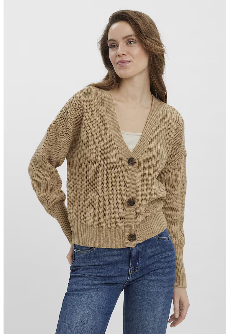 Vero Moda Cardigan cu maneci cazute si nasturi - Maro camel