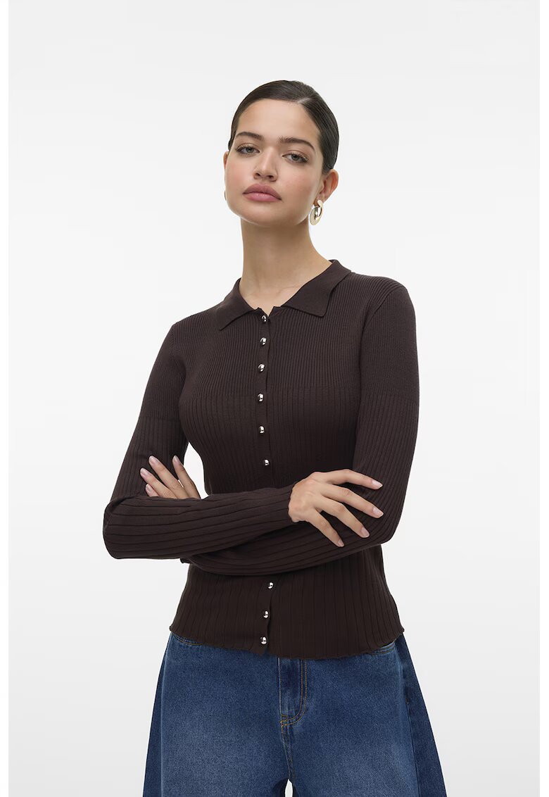Vero Moda Cardigan cu maneci lungi si nasturi - Maro inchis