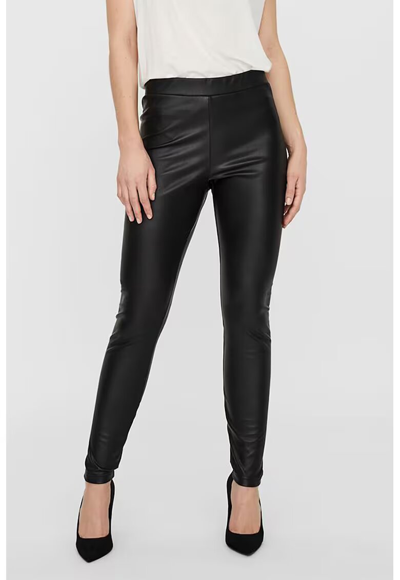Vero Moda Colanti skinny cu aspect de piele - Negru
