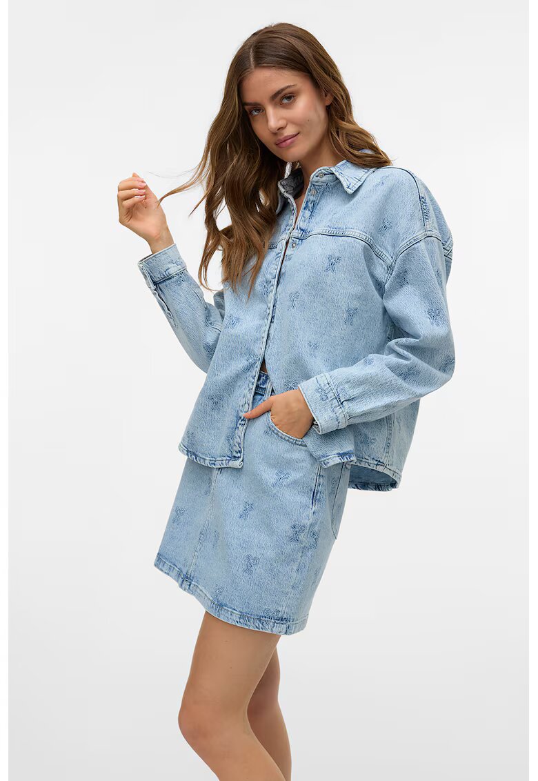 Vero Moda Fusta de denim cu detalii brodate - Albastru deschis