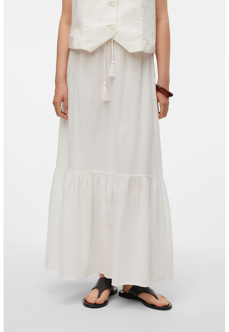 Vero Moda Fusta maxi cu terminatie cu volan - Alb