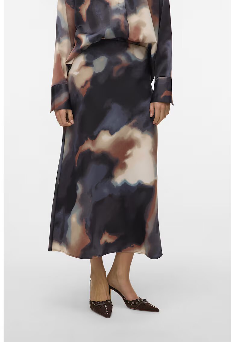 Vero Moda Fusta midi cu imprimeu abstract - Negru/Crem