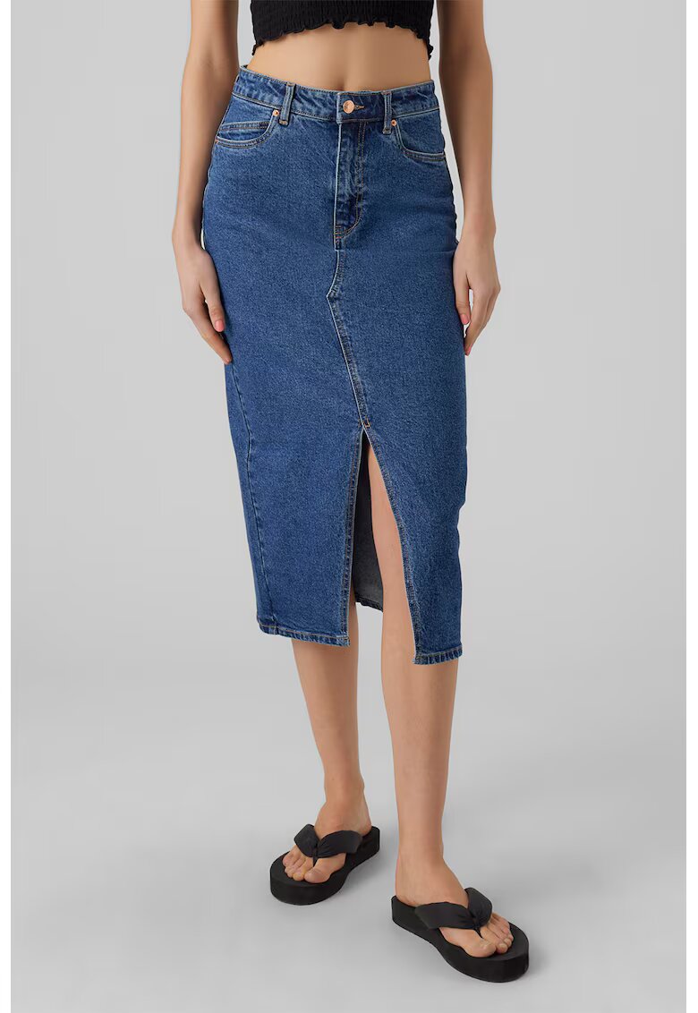 Vero Moda Fusta midi din denim - Albastru