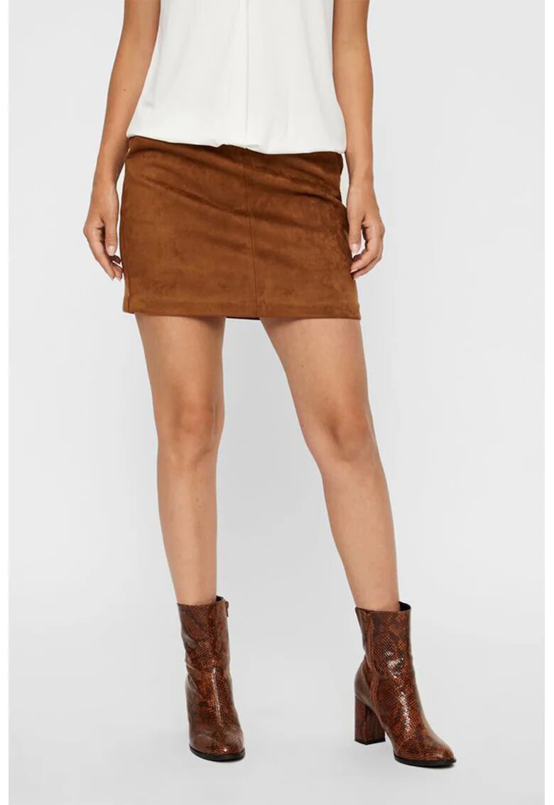 Vero Moda Fusta mini de piele intoarsa sintetica - Maro scortisoara