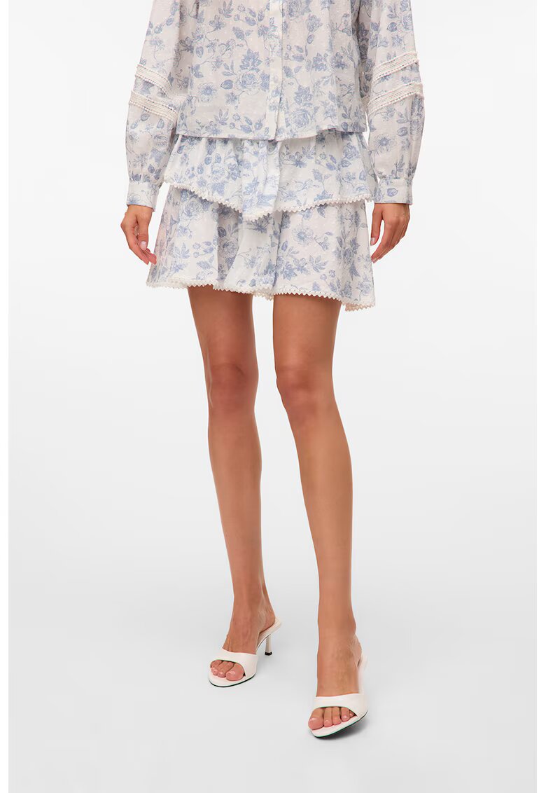 Vero Moda Fusta scurta stratificata cu model floral - Albastru prafuit/Alb murdar