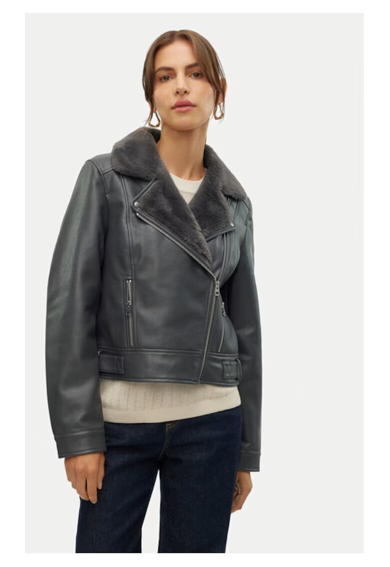 Vero Moda Geaca biker Hailey 10250405 Gri Regular Fit - Piele ecologica