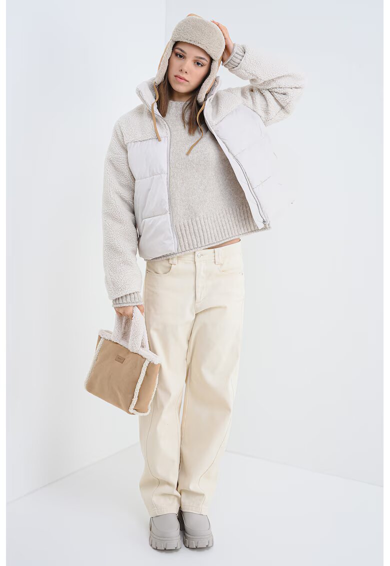 Vero Moda Geaca cu vatelina si segmente din material teddy - Crem
