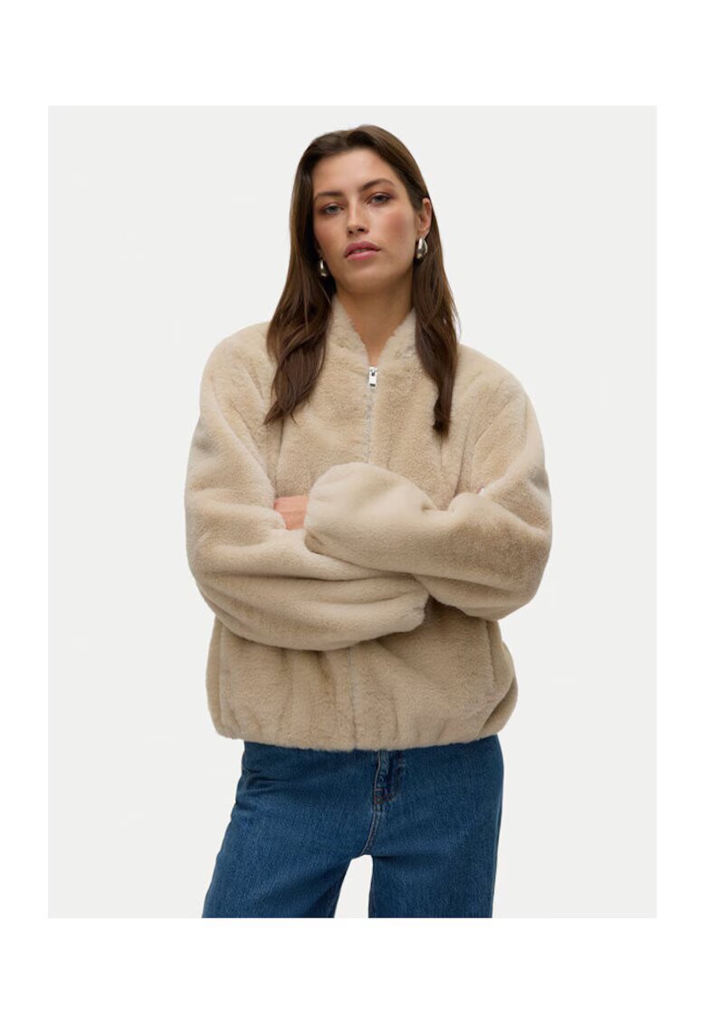 Vero Moda Geaca dama - blana artificiala - bej - 50% poliester reciclat