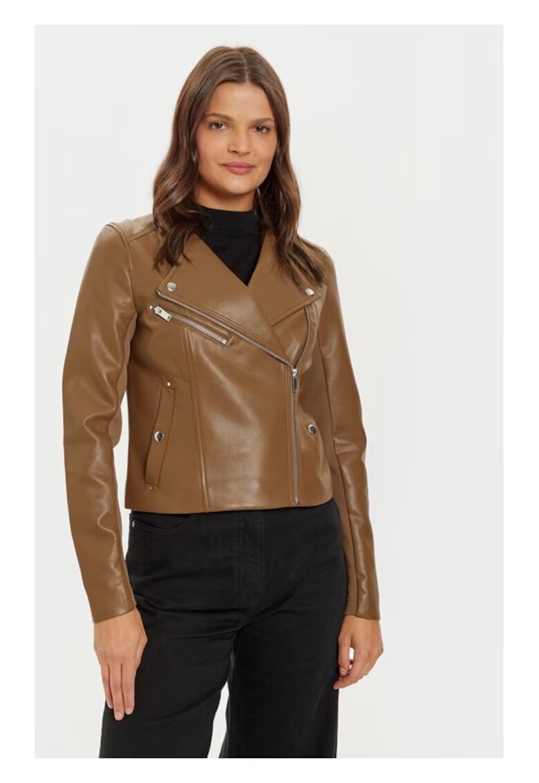 Vero Moda Geaca din imitatie de piele Riley 10302441 Maro Slim Fit - Piele ecologica