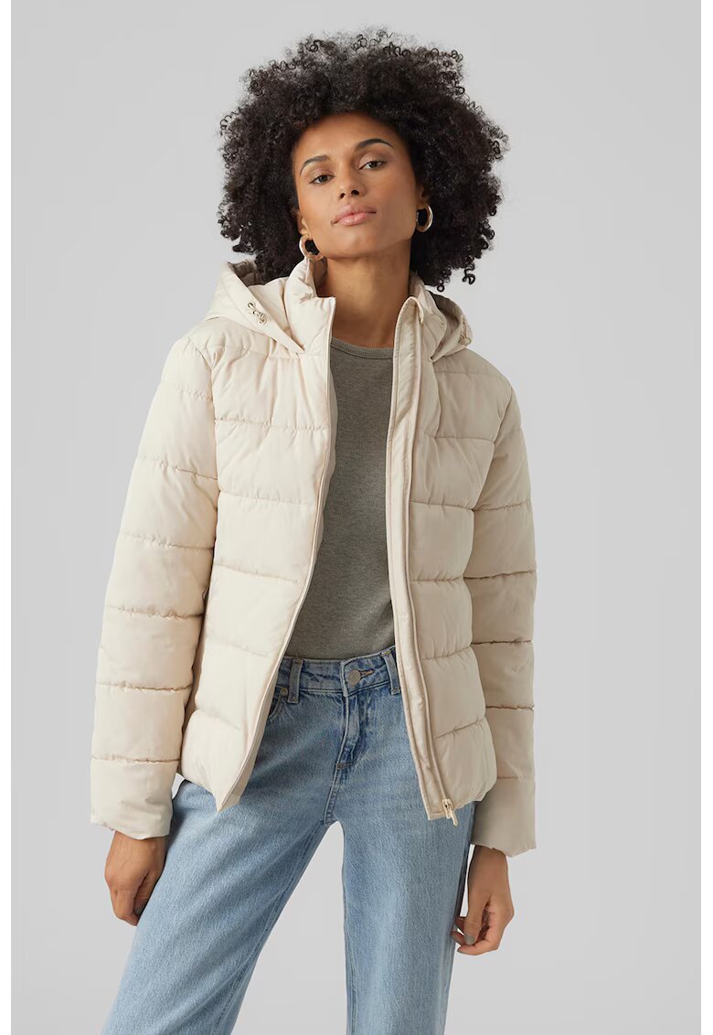 Vero Moda Geaca matlasata cu gluga - Alb fildes