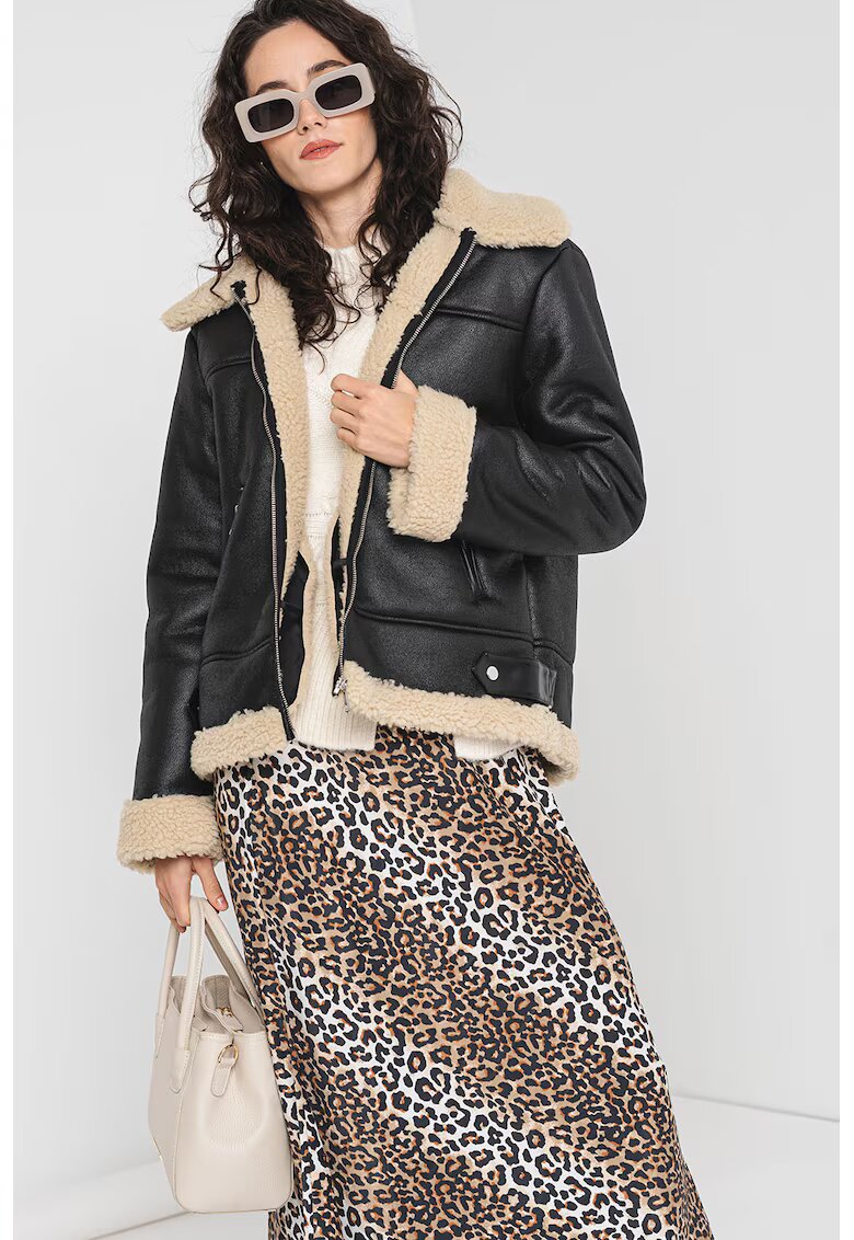 Vero Moda Jacheta din blana shearling sintetica - Negru/Bej