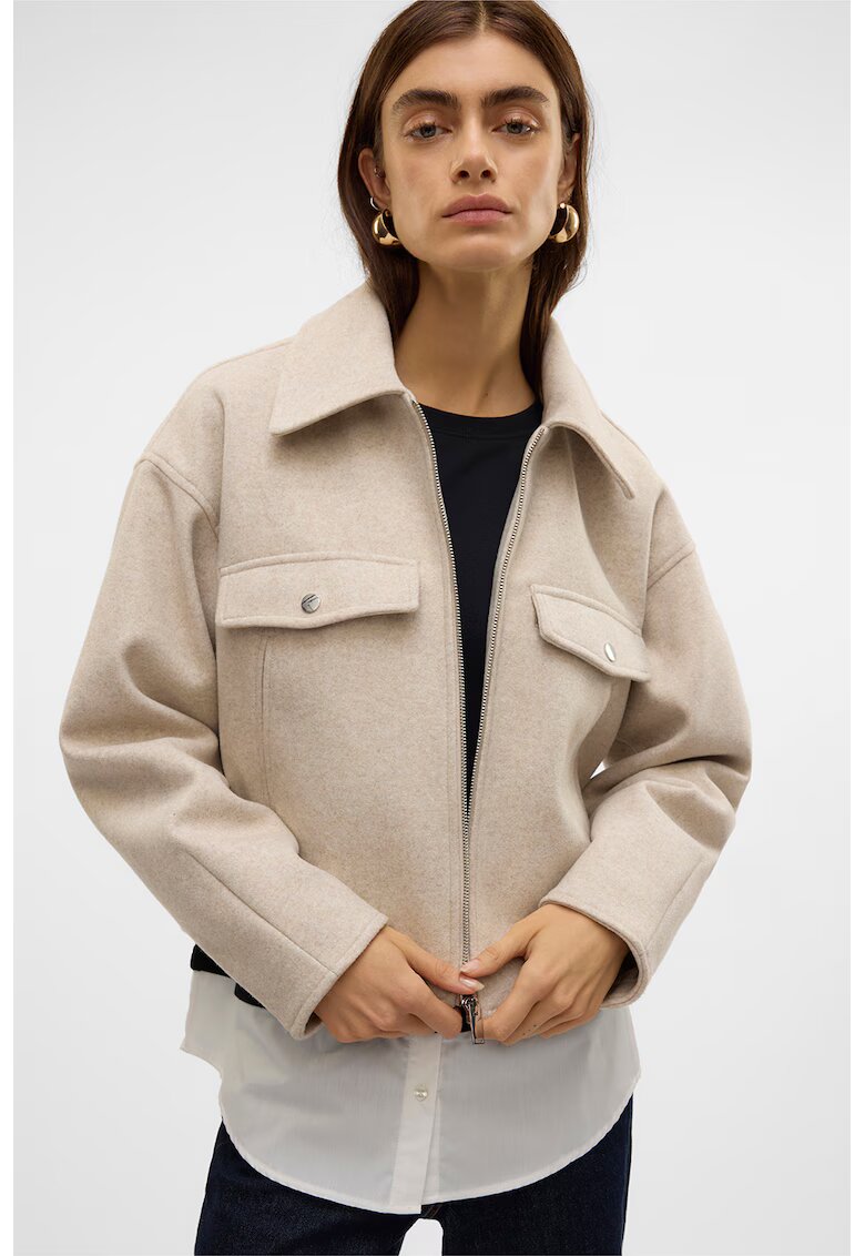 Vero Moda Jacheta uni cu fermoar - Alb fildes