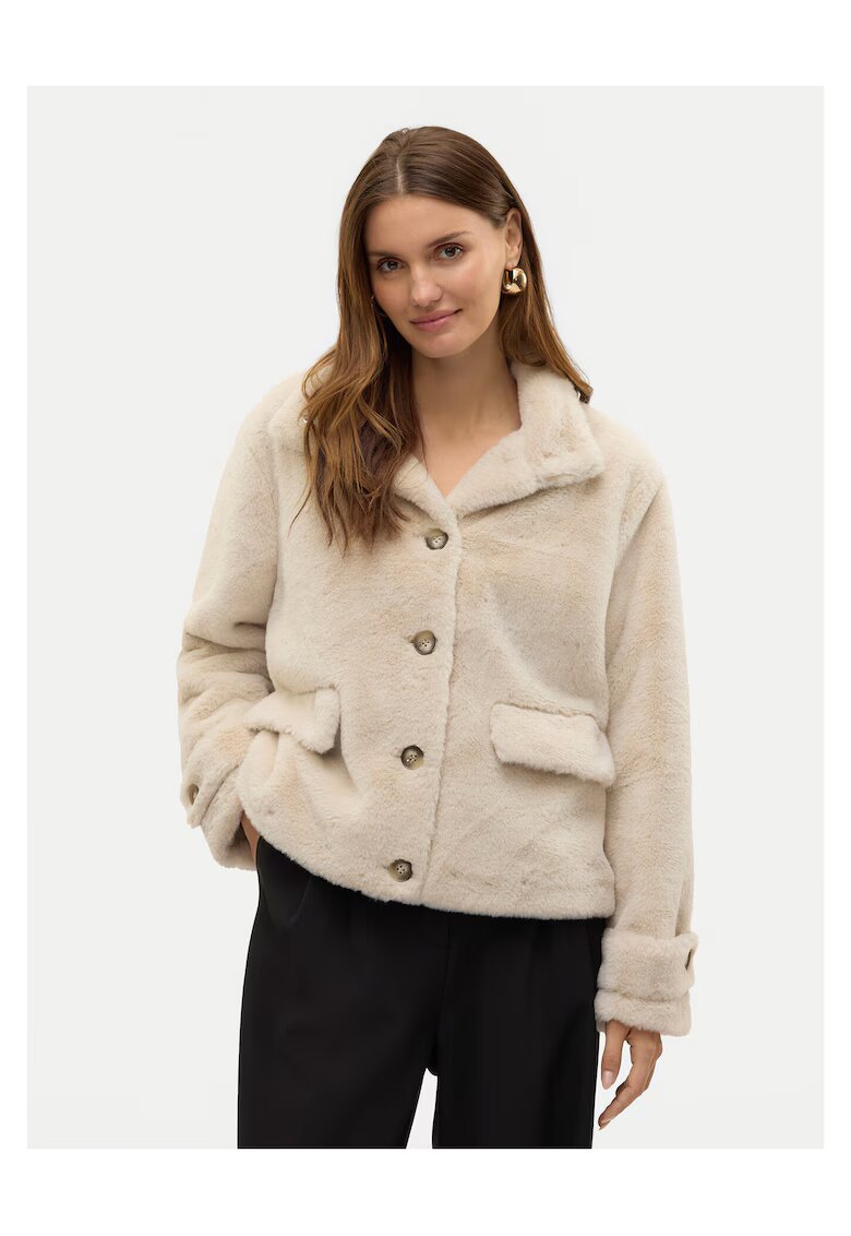 Vero Moda Palton dama bej - blana artificiala