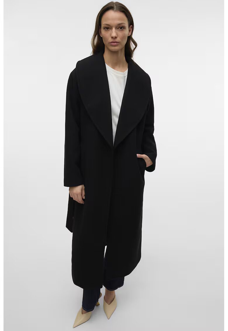 Vero Moda Palton lung cu cordon - Negru