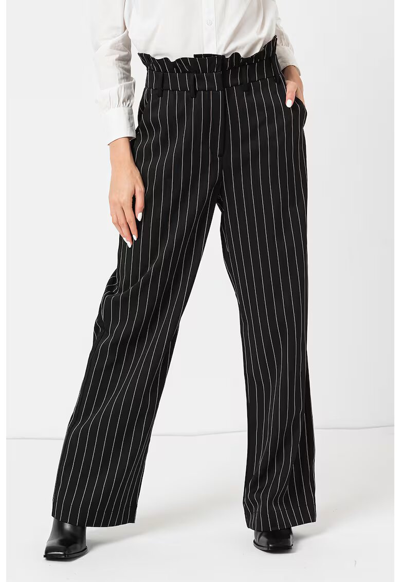Vero Moda Pantaloni ampli cu talie inalta Wednesday - Negru/Alb murdar