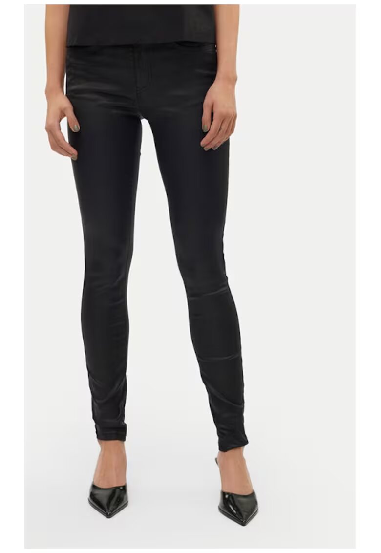 Vero Moda Pantaloni din imitatie de piele Flash 10314591 Negru Skinny Fit - Piele ecologica