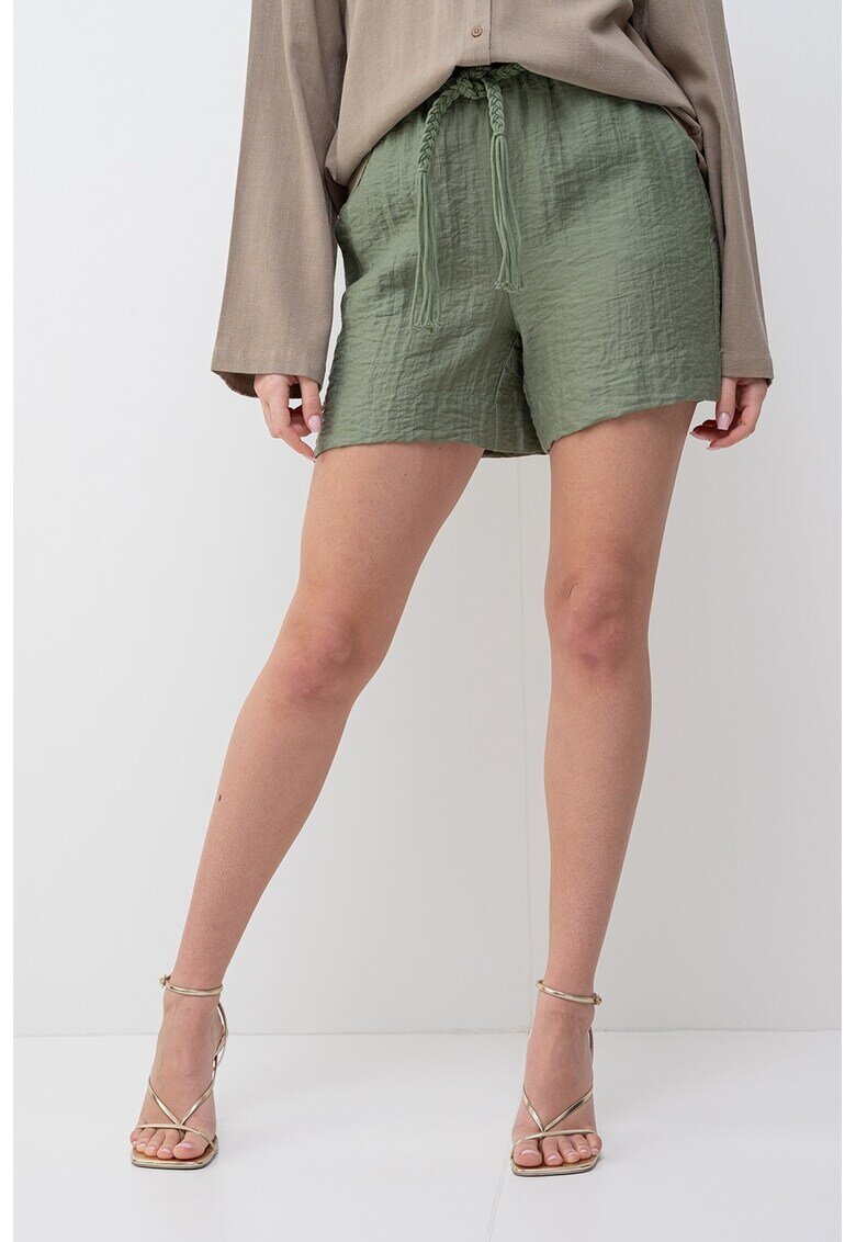 Vero Moda Pantaloni scurti cu talie inalta din amestec de in - Verde sparanghel