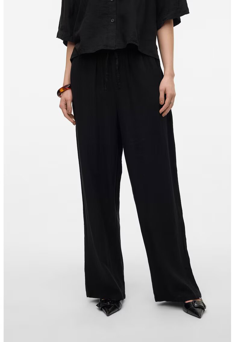 Vero Moda Pantaloni vaporosi din amestec de in cu snur - Negru
