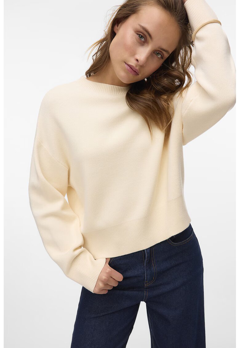 Vero Moda Pulover cu decolteu la baza gatului si model uni - Bej