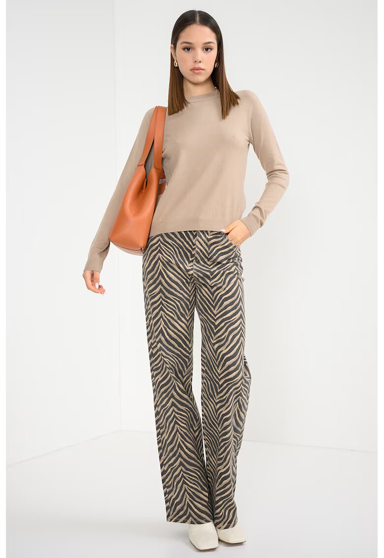 Vero Moda Pulover cu decolteu la baza gatului si model uni Happiness - Maro nisip