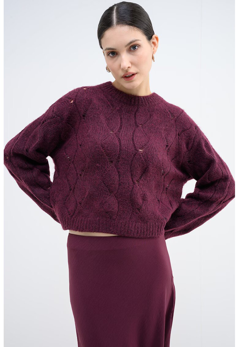 Vero Moda Pulover cu decolteu la baza gatului si perforatii - Violet melange