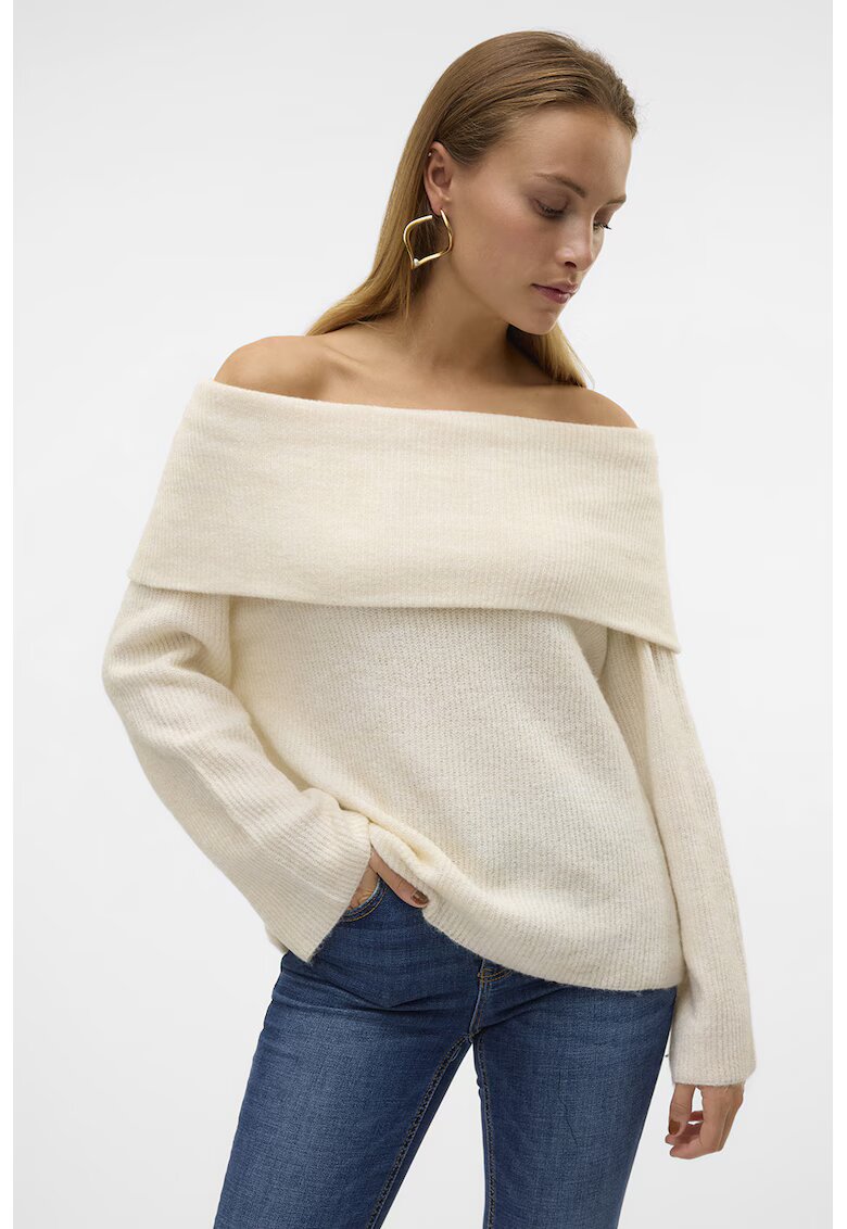 Vero Moda Pulover cu decolteu pe umeri - Bej melange