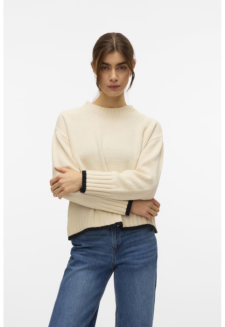 Vero Moda Pulover cu decolteu rotund - Negru/Crem