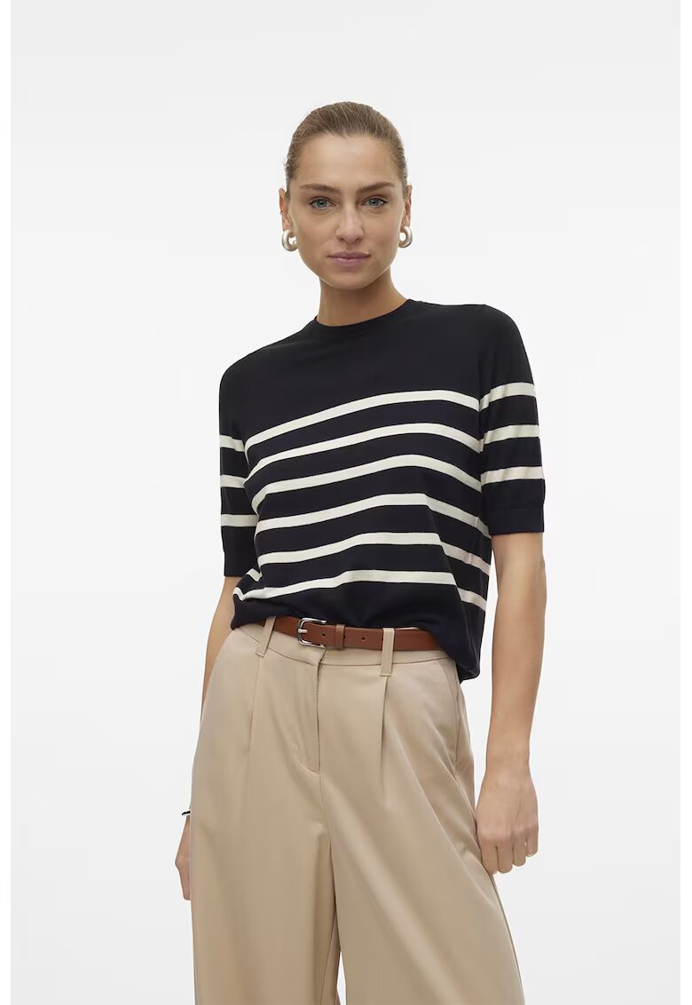 Vero Moda Pulover cu dungi si maneci scurte - Negru/Bej