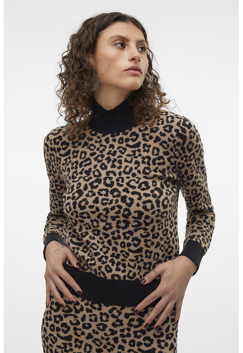Vero Moda Pulover cu maneci lungi si model - Negru/Bej