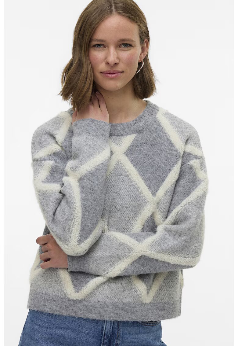 Vero Moda Pulover cu model geometric - Gri deschis melange