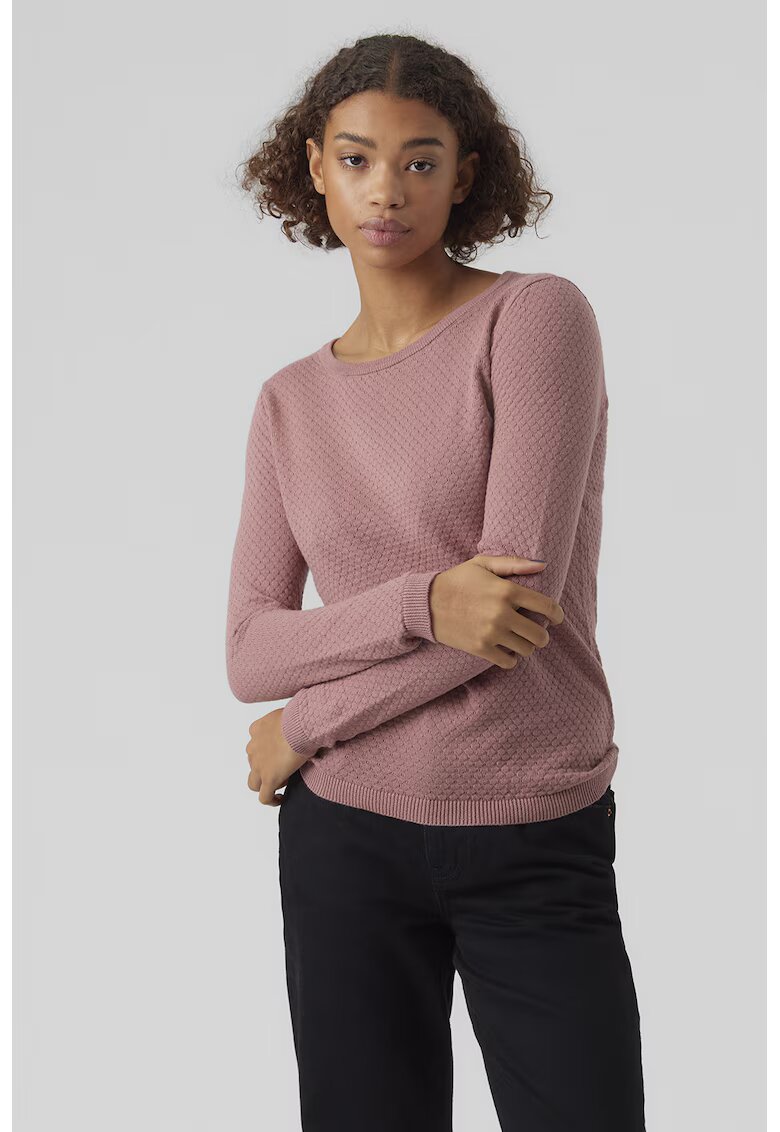 Vero Moda Pulover de bumbac cu decolteu rotund - Roz prafuit