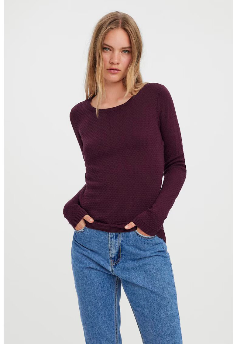 Vero Moda Pulover de bumbac cu decolteu rotund - Visiniu