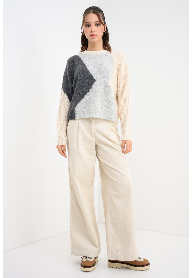 Vero Moda Pulover din amestec de lana cu design colorblock Keisa - Alb fildes/Gri