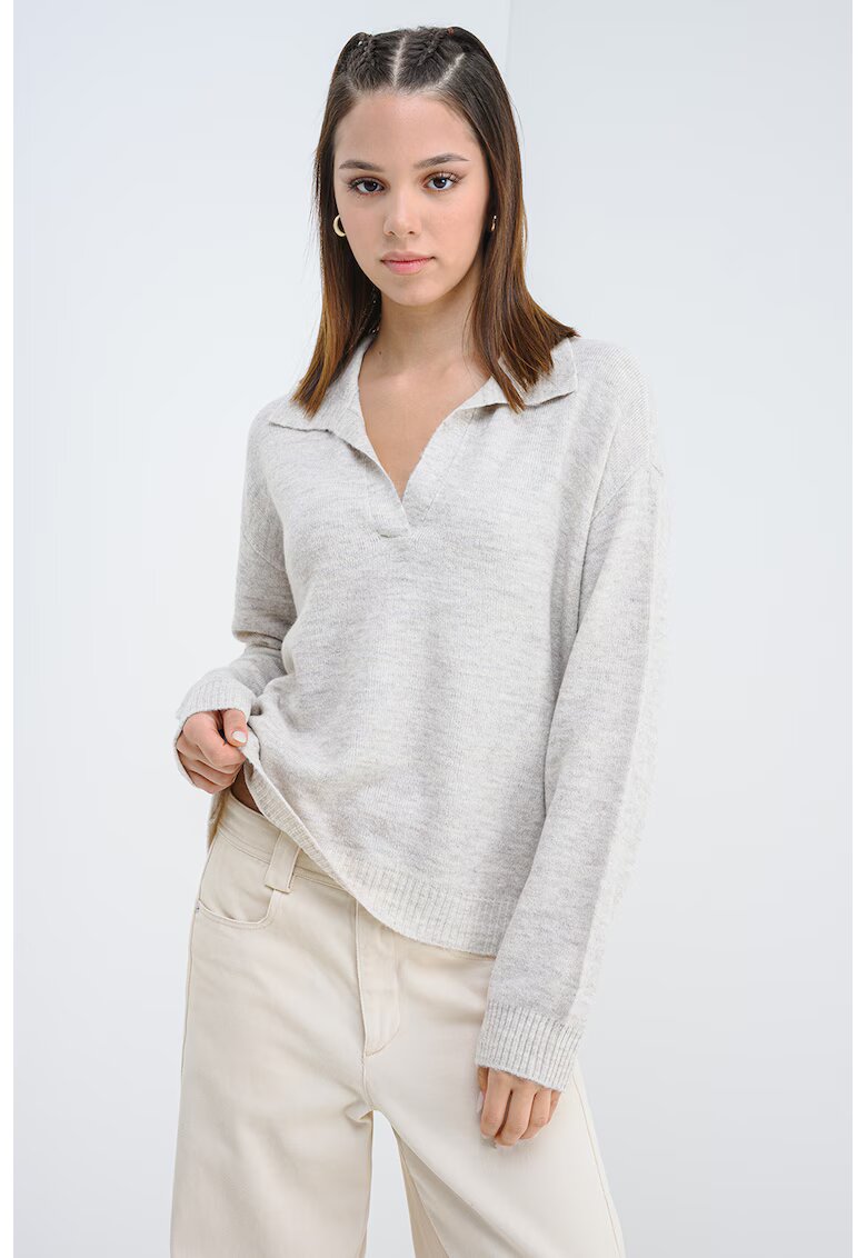 Vero Moda Pulover lejer cu guler polo - Bej melange