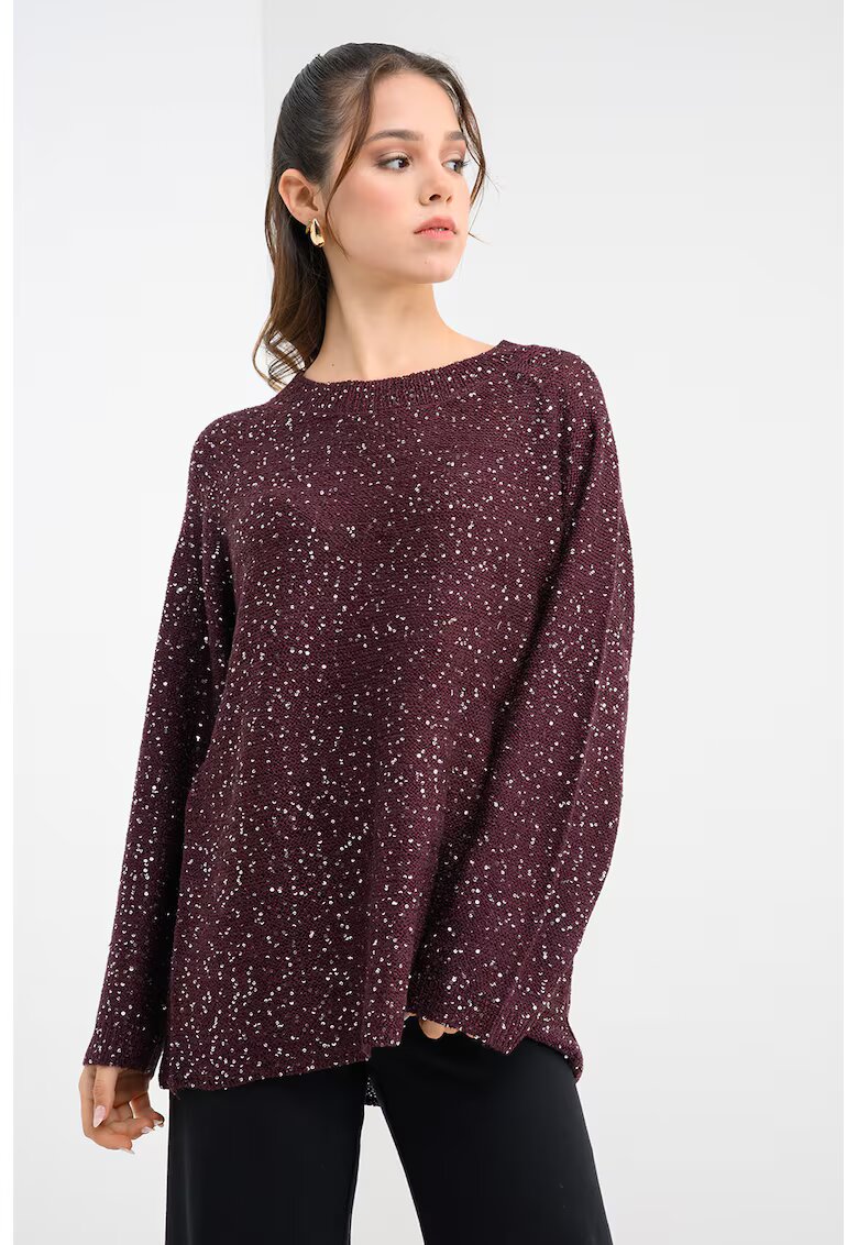 Vero Moda Pulover lejer cu paiete Leilani - Violet/Argintiu