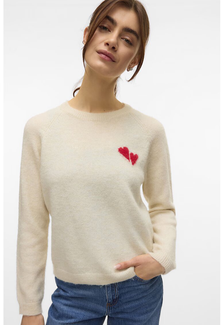 Vero Moda Pulover slim fit din amestec de lana - Rosu/Bej melange