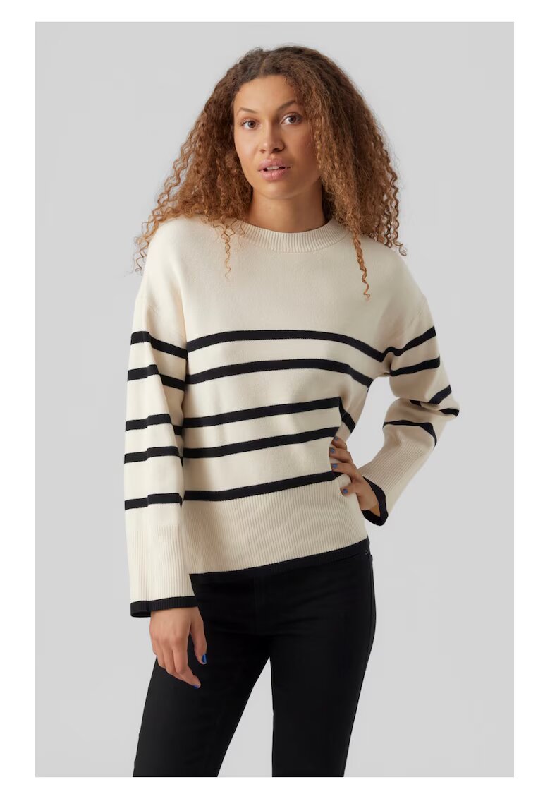 Vero Moda Pulover supradimensionat Pulover tricotat cu dungi Pulover cu umerii cazuti - Negru
