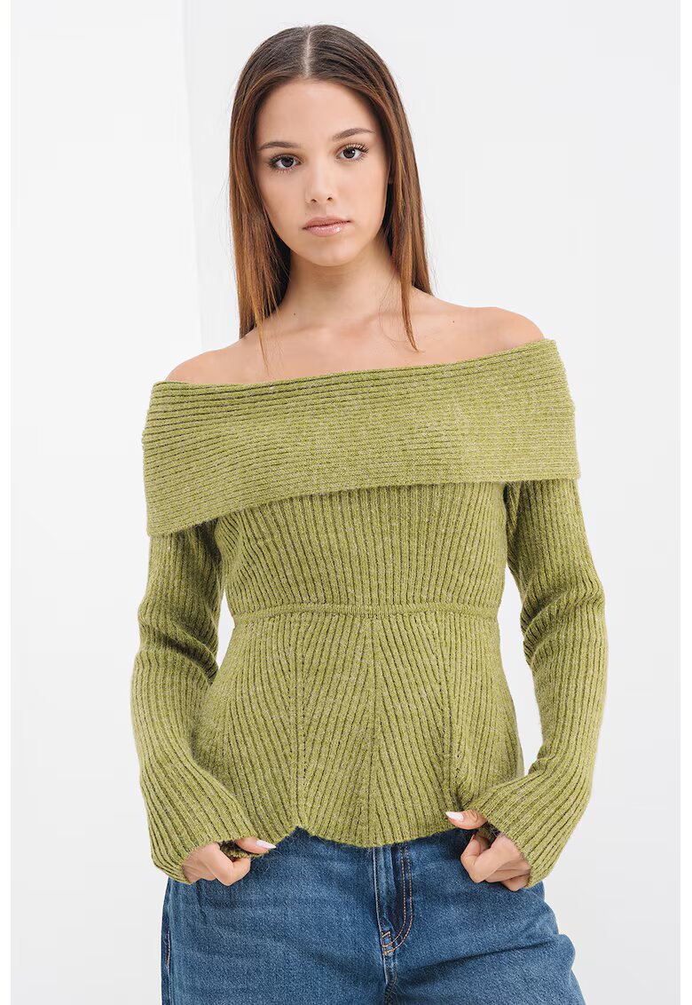 Vero Moda Pulover tricotat cu decolteu pe umeri - Verde pal