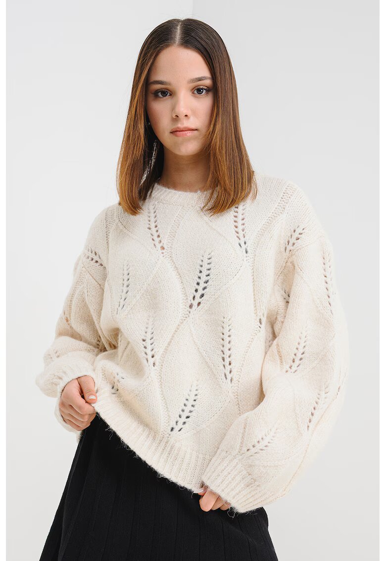 Vero Moda Pulover uni cu model pointelle - Alb fildes