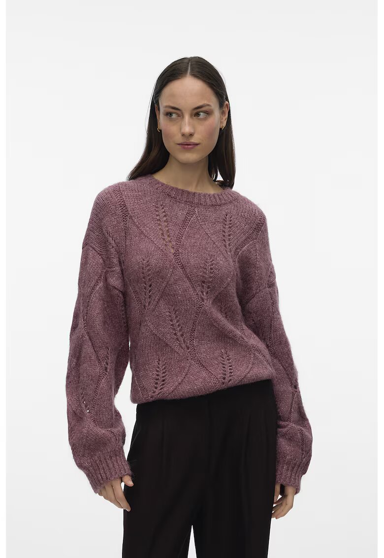 Vero Moda Pulover uni cu model pointelle - Rosu stins