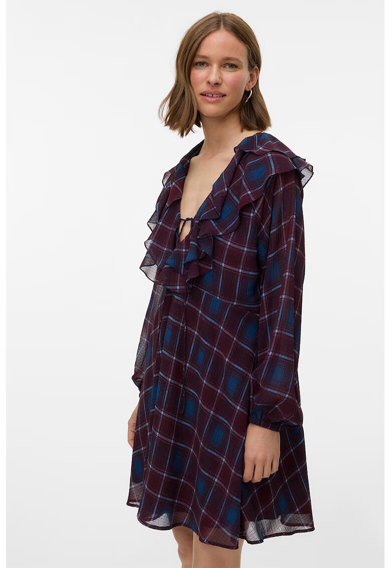 Vero Moda Rochie cu decolteu in V si model in carouri - Albastru inchis/Violet tyrian