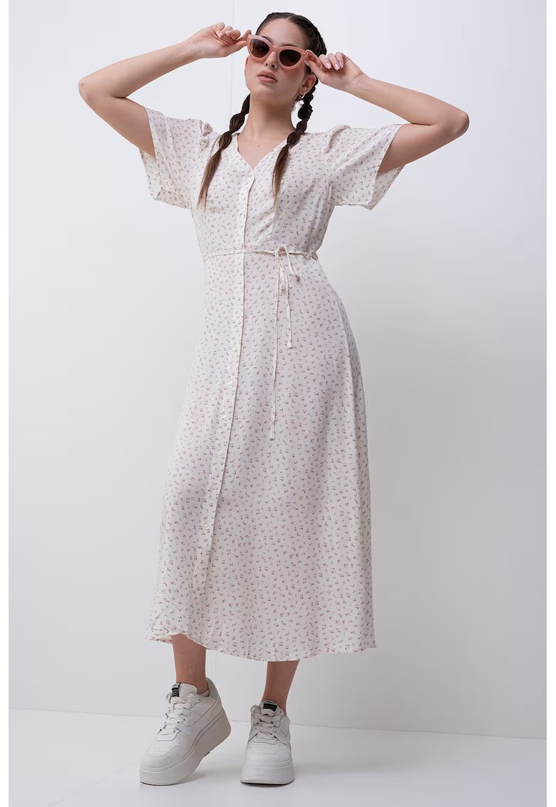 Vero Moda Rochie cu nasturi si decolteu in V Alba - Verde/Lila/Crem