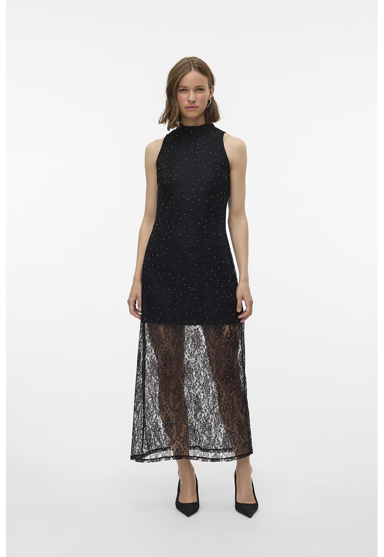Vero Moda Rochie lunga cu strat exterior din dantela - Negru