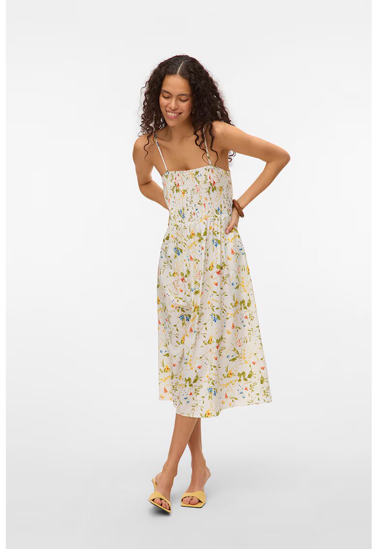 Vero Moda Rochie midi cu bretele inguste - Alb/Verde
