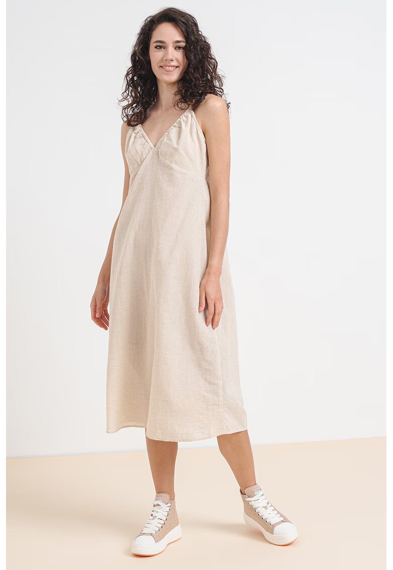 Vero Moda Rochie midi din amestec de in Magnete - Alb murdar