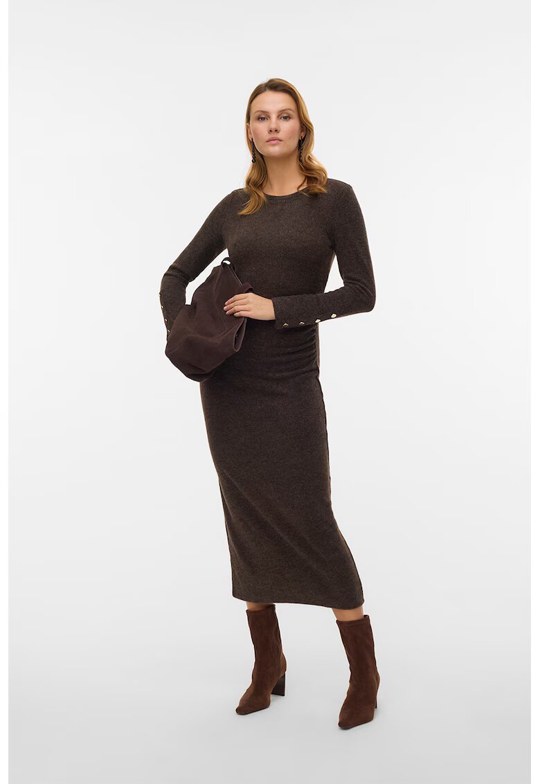 Vero Moda Rochie midi din tricot cu fronseu lateral - Maro inchis