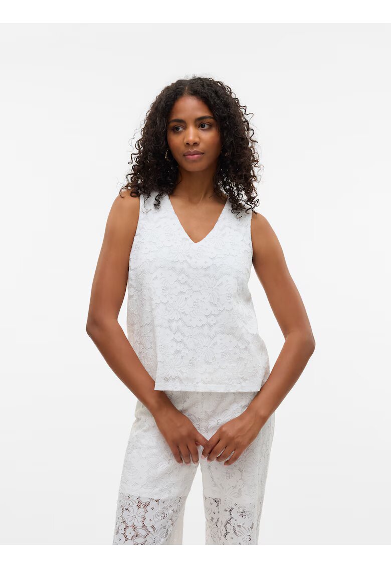 Vero Moda Top de dantela Sangallo Honey - Alb