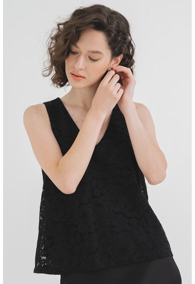 Vero Moda Top de dantela Sangallo Honey - Negru