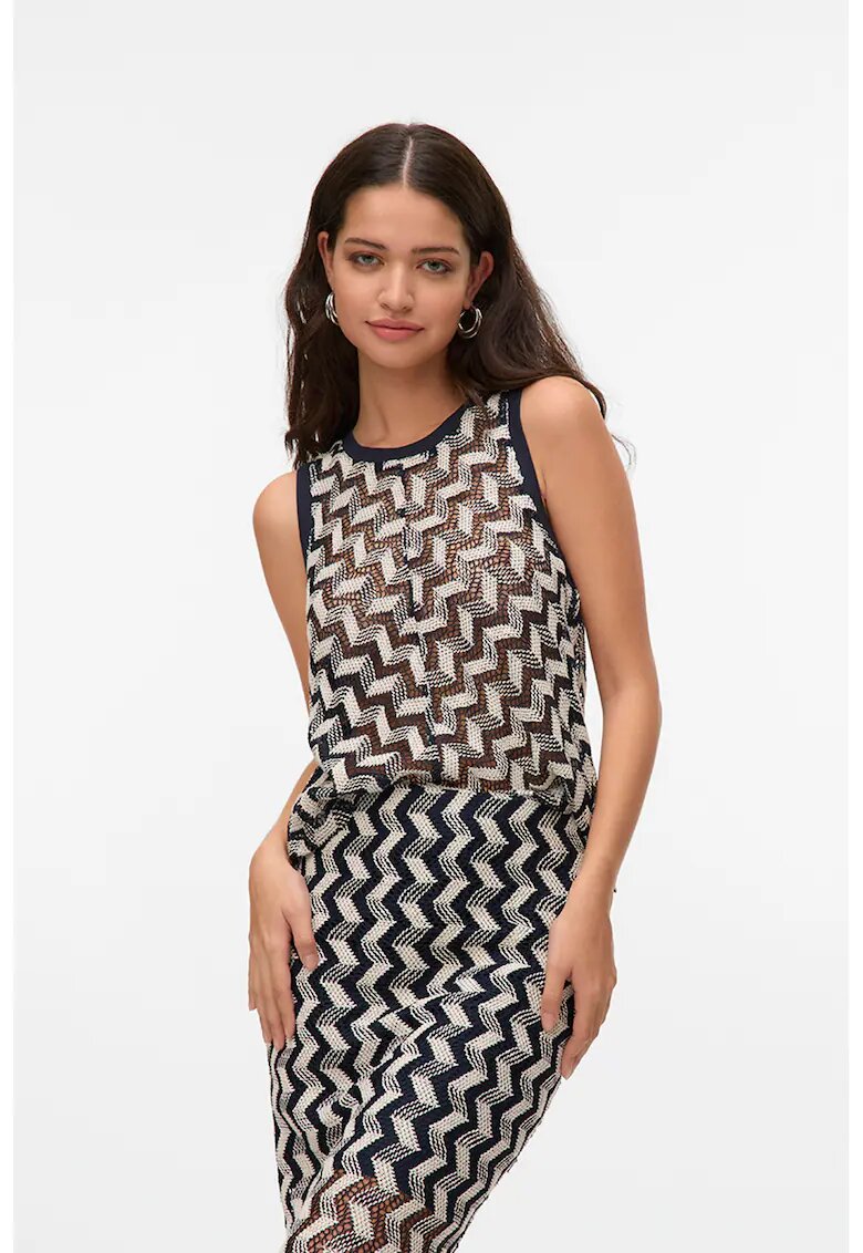 Vero Moda Top din tricot cu model chevron - Alb/Bleumarin